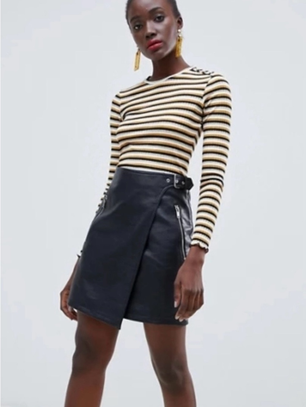 Warehouse Black Faux Leather Wrap-Front Mini Skirt